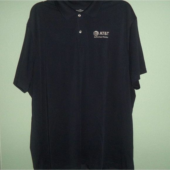 OUTFITTERS LANDS END AT&T SHORT SLEEVE POLO SHIRT NAVY POLYESTER~MENS SIZE 3XL - Picture 2 of 4